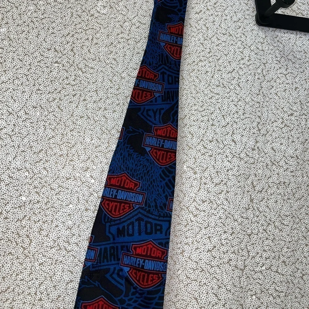 RM Style Ralph Marlin Vintage Red & Blue Harley-Davidson Silk Tie